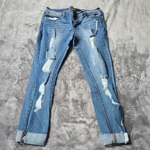 Indigo Rein Light Blue Distressed Boyfriend Jeans